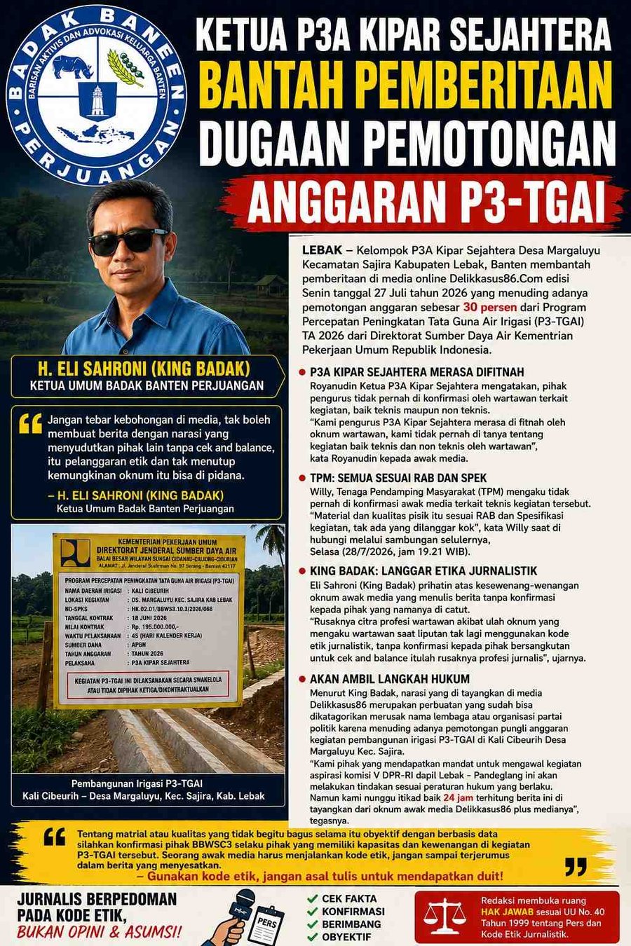 Ketua P3A Kipar Sejahtera Bantah Pemberitaan Dugaan Pemotongan Anggaran P3-TGAI