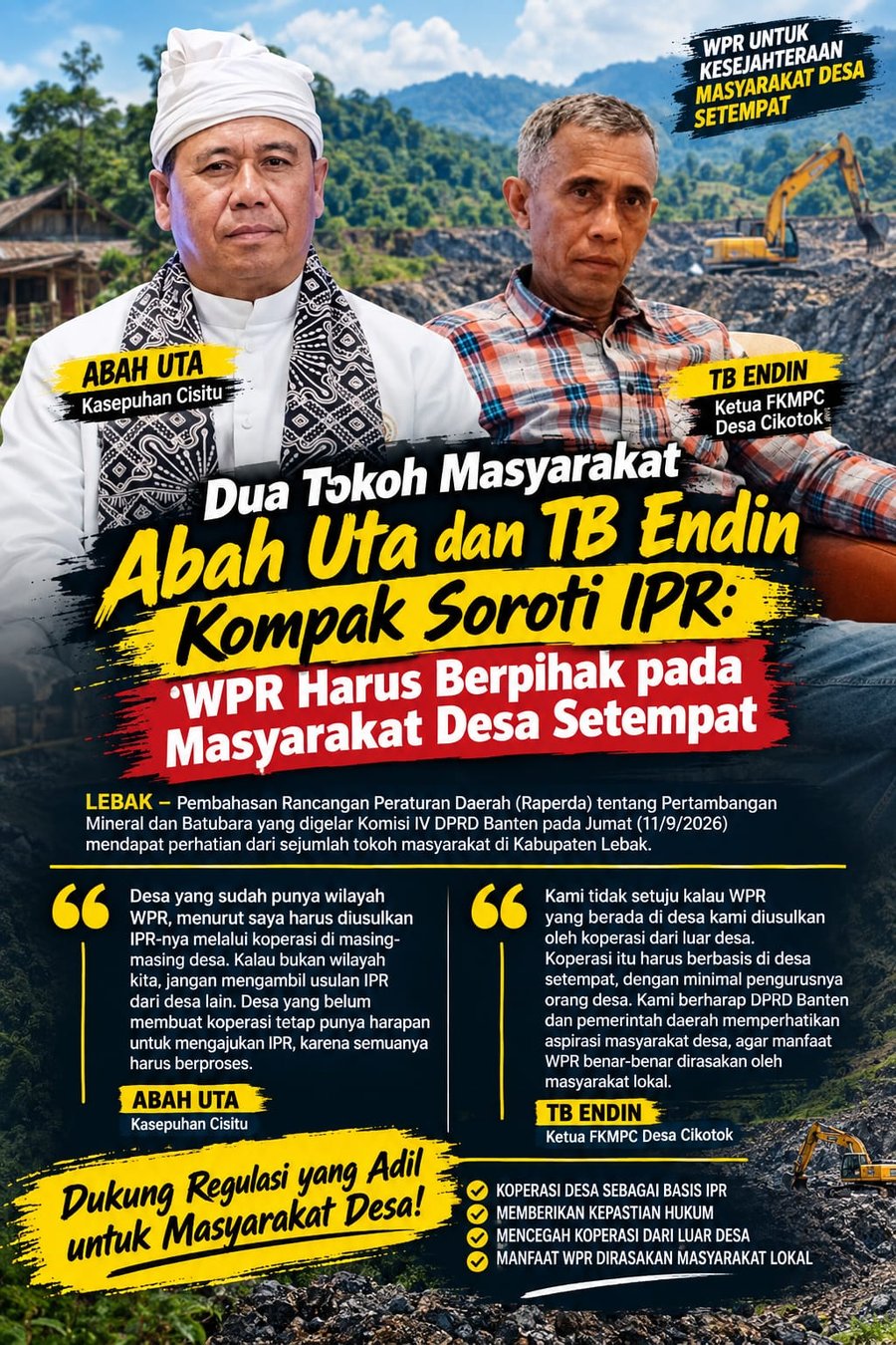 Abah Uta dan TB Endin Kompak Soroti IPR: WPR Harus Berpihak pada Masyarakat Desa Setempat
