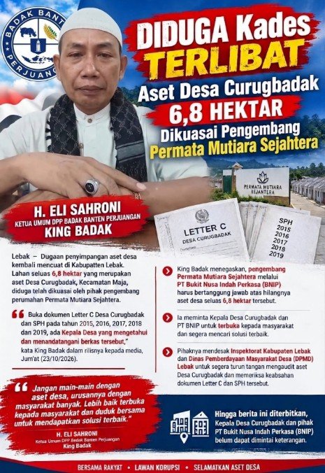 DIDUGA Kades Terlibat, Aset Desa Curugbadak 6,8 Hektar Dikuasai Pengembang Permata Mutiara Sejahtera