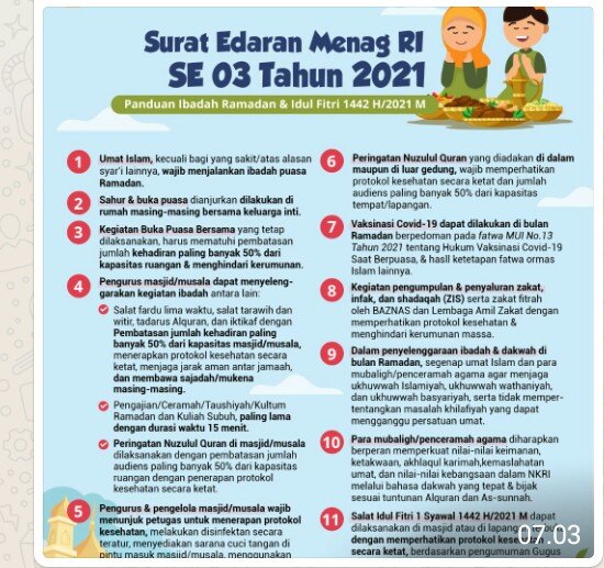 Sosialisasikan Surat Edaran Menag Ri No.03 2021, Kabid Humas : Mari Ki