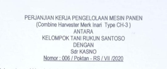 Bantuan Combine Kelompok Tani Rukun Santoso Desa Surodadi Gajah Dikema