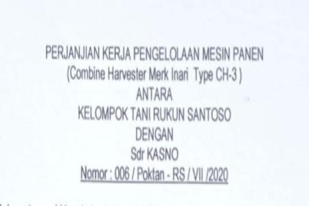 BANTUAN COMBINE KELOMPOK TANI RUKUN SANTOSO DESA SURODADI GAJAH DIKEMA
