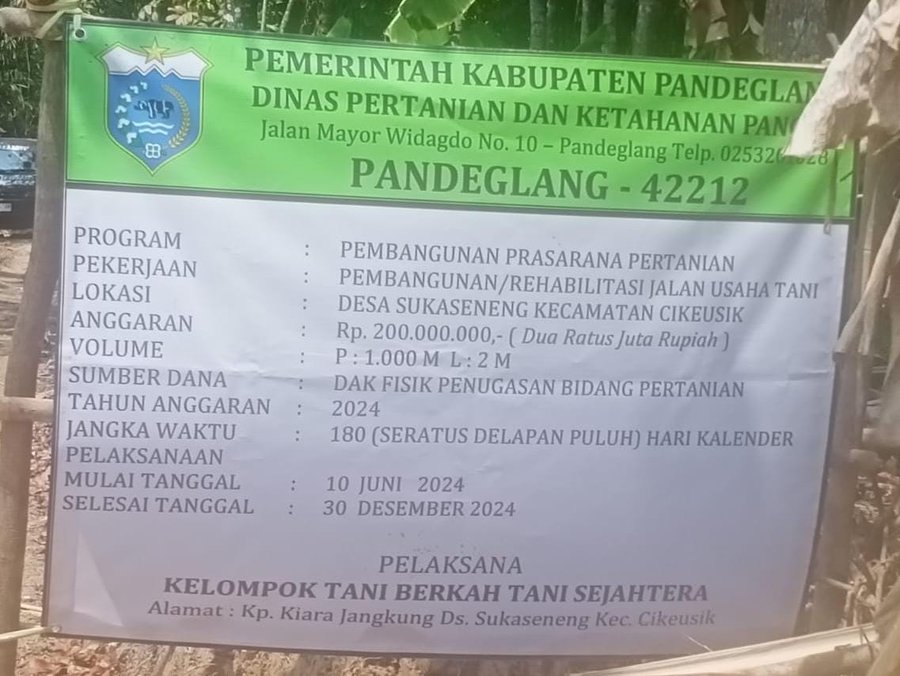 Secara Swakelola Kelompok Tani Berkah Tani Sejahtera Sukaseneng  Cikes