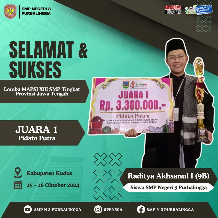 Prestasi Gemilang Siswa Smpn 3 Purbalingga Juara 1 Pidato Tingkat Prov