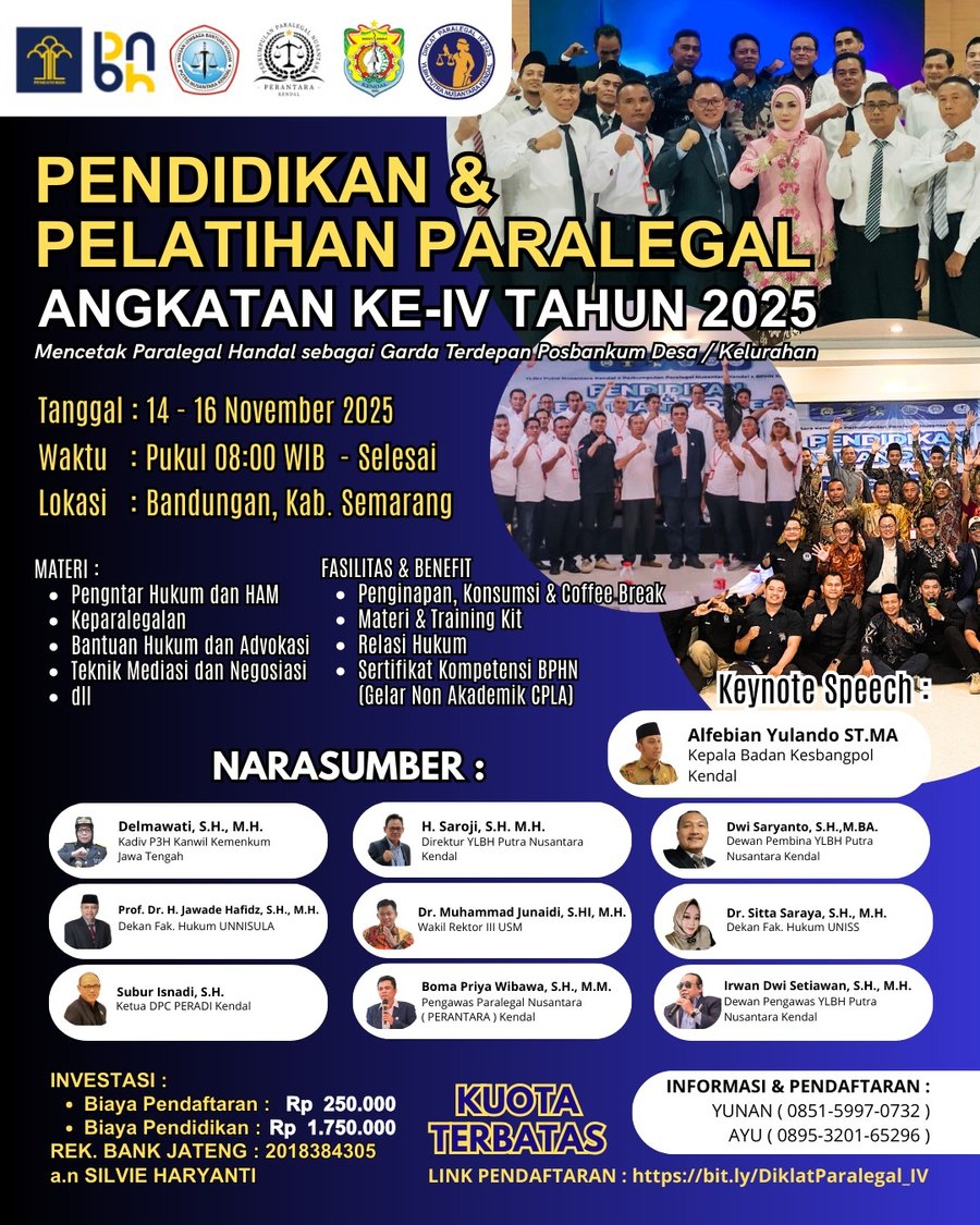 Ylbh Putra Nusantara Kendal Cetak Paralegal Profesional, Dukung Progra