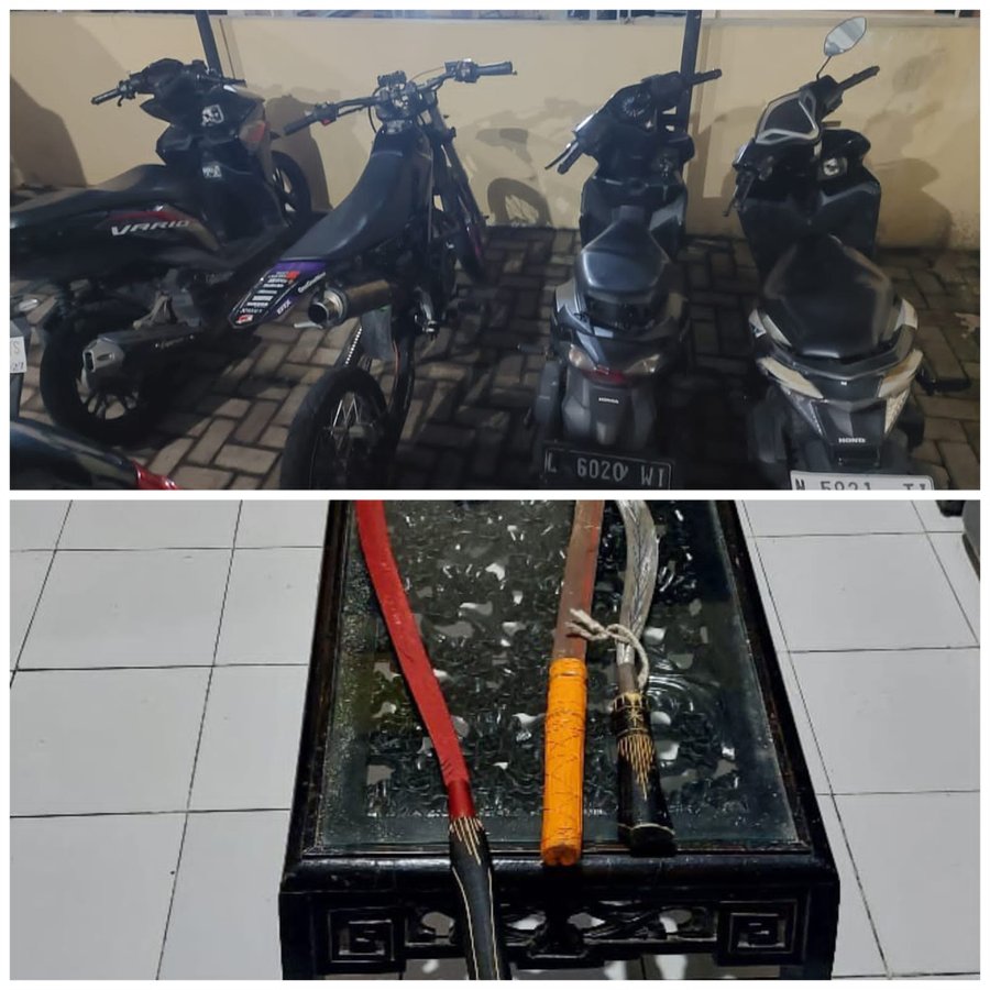 Polsek Prigen Amankan 7 Pemuda Diduga Gangster Bersama Tiga Sajam Di D